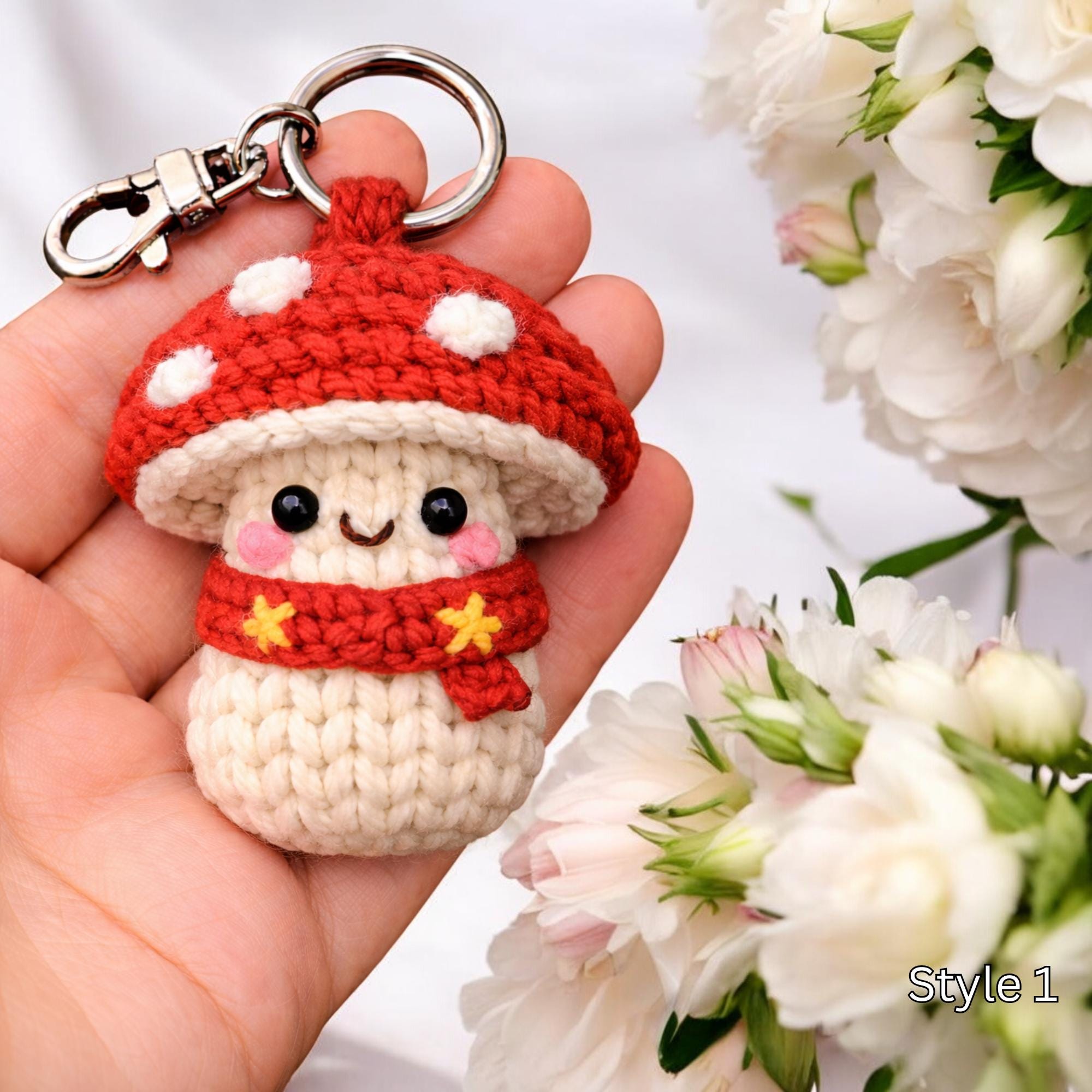 Crochet Mushroom Keychain - Handmade Amigurumi Mushroom Bag Charm, Cute Kawaii Key Holder Gift, Cute Marine Life Gift, Backpack Accessory - Image 2