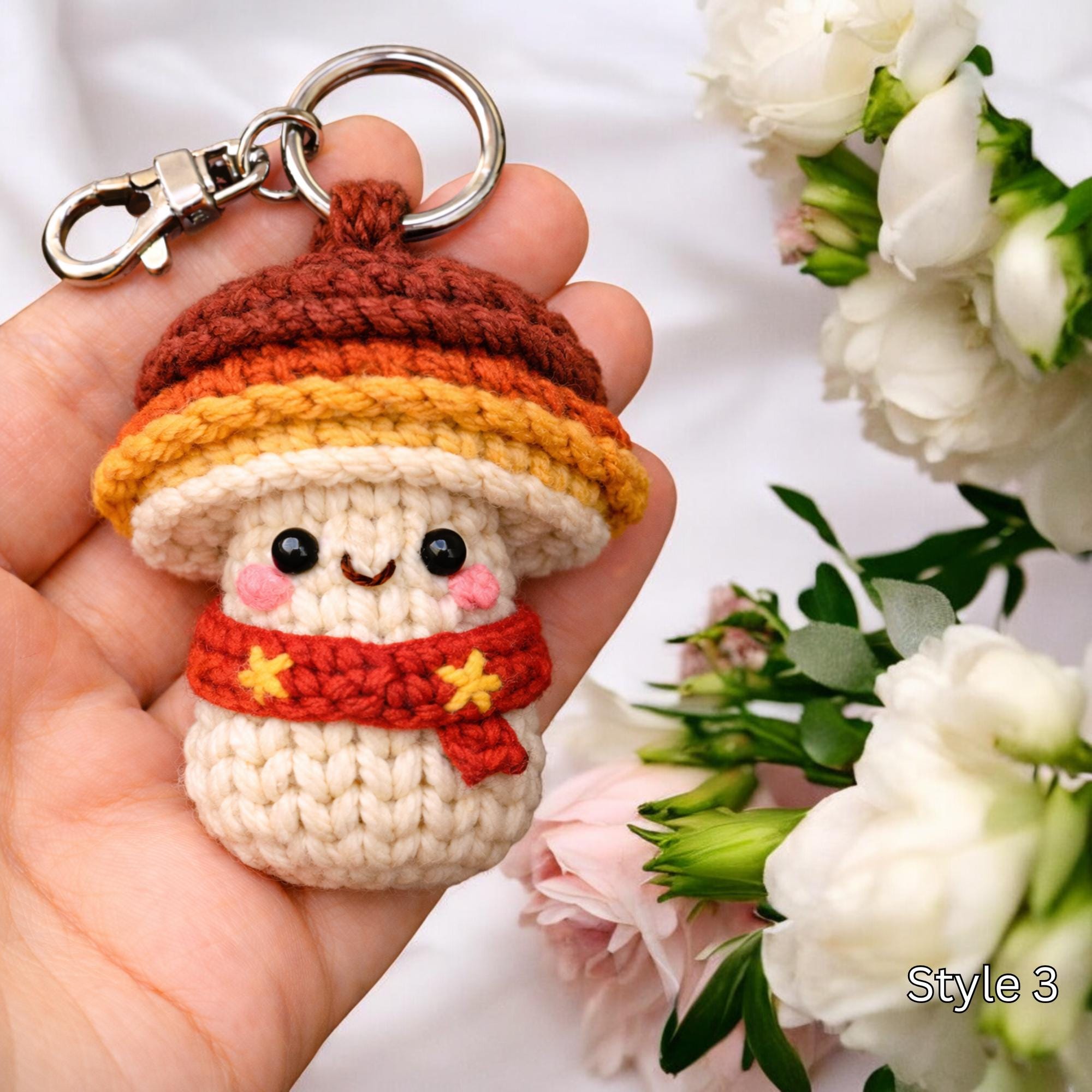 Crochet Mushroom Keychain - Handmade Amigurumi Mushroom Bag Charm, Cute Kawaii Key Holder Gift, Cute Marine Life Gift, Backpack Accessory - Image 4