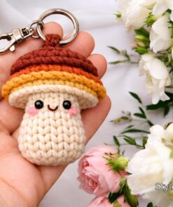 Crochet Mushroom Keychain - Handmade Amigurumi Mushroom Bag Charm, Cute Kawaii Key Holder Gift, Cute Marine Life Gift, Backpack Accessory - Image 6