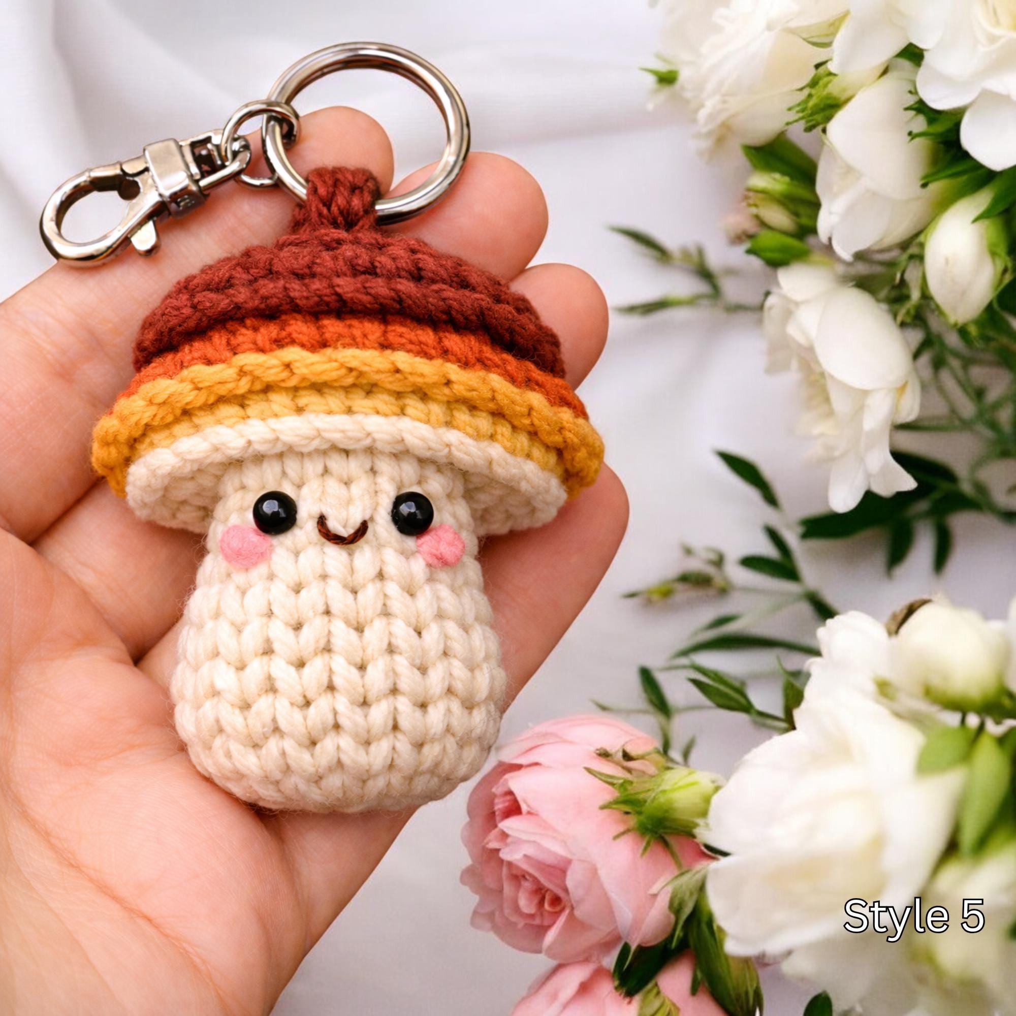 Crochet Mushroom Keychain - Handmade Amigurumi Mushroom Bag Charm, Cute Kawaii Key Holder Gift, Cute Marine Life Gift, Backpack Accessory - Image 6