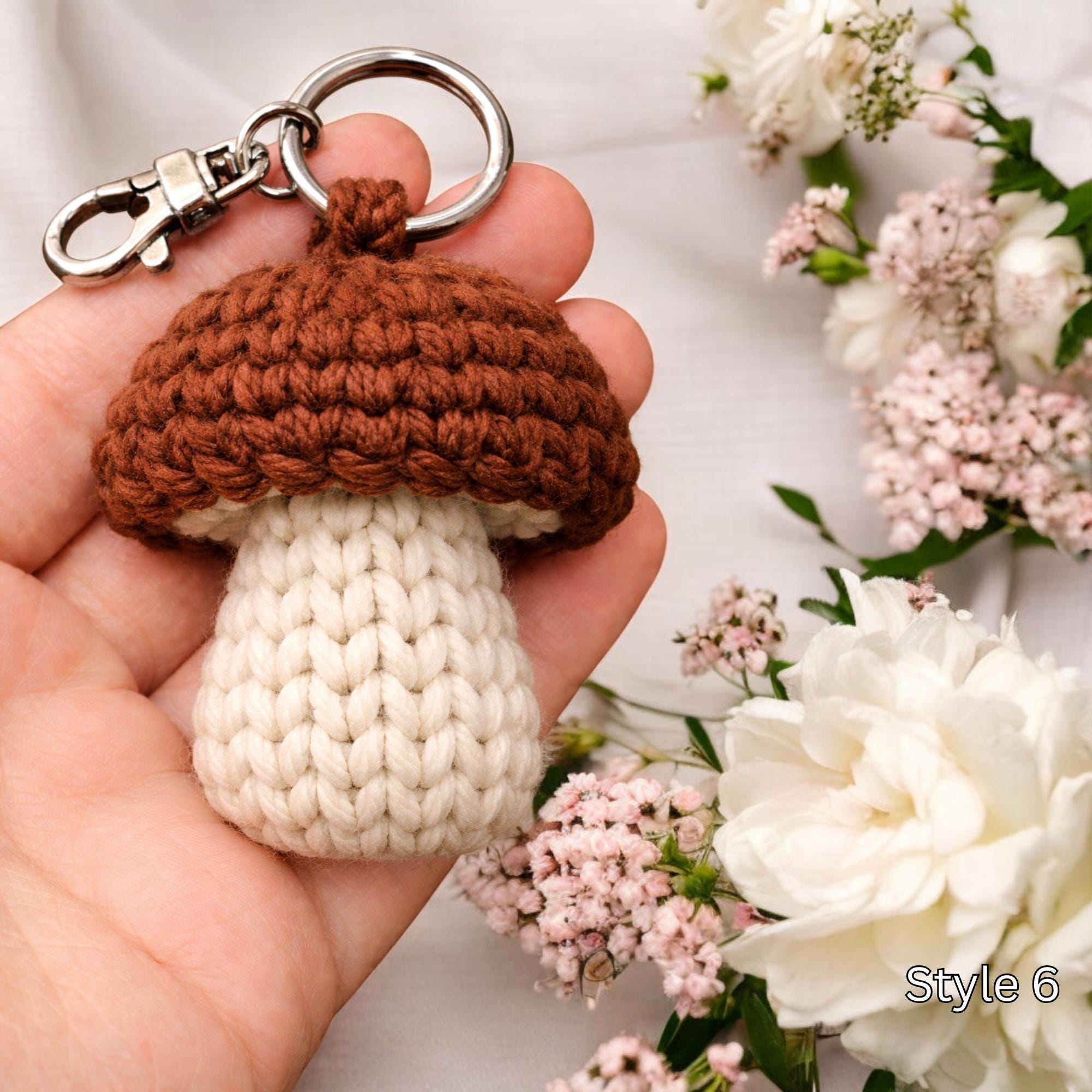 Crochet Mushroom Keychain - Handmade Amigurumi Mushroom Bag Charm, Cute Kawaii Key Holder Gift, Cute Marine Life Gift, Backpack Accessory - Image 7