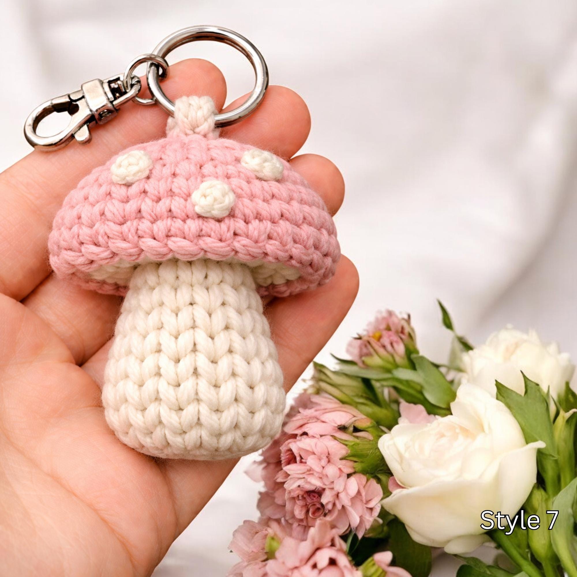 Crochet Mushroom Keychain - Handmade Amigurumi Mushroom Bag Charm, Cute Kawaii Key Holder Gift, Cute Marine Life Gift, Backpack Accessory - Image 8