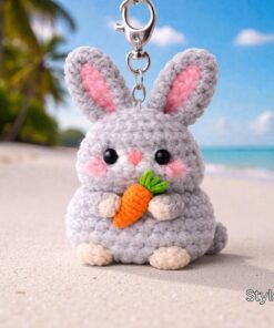 Alternative view of Crochet Bunny Keychain - Handmade Rabbit Keychain, Amigurumi Bunny Bag Charm, Cute Animal Gift, Handmade Gift, Crochet Animal