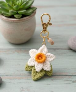 Crochet Narcissus Flower Keychain - Handmade Daffodil Keychain, Amigurumi Floral Bag Charm, Spring Gift, Cute Marine Life Gift - Image 6