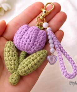 Alternative view of Crochet Tulip Keychain - Handmade Tulip Flower Key Holder, Cute Crochet Floral Bag Charm, Amigurumi Flower Gift, Cute Marine Life Gift