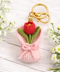 Crochet Tulip Keychain - Handmade Tulip Flower Key Holder, Cute Crochet Floral Bag Charm, Amigurumi Flower Gift, Cute Marine Life Gift - Image 5