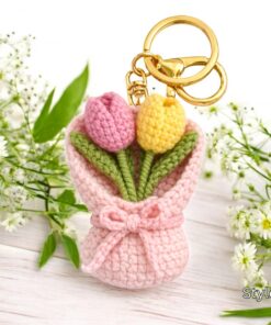 Crochet Tulip Keychain - Handmade Tulip Flower Key Holder, Cute Crochet Floral Bag Charm, Amigurumi Flower Gift, Cute Marine Life Gift - Image 6