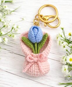 Crochet Tulip Keychain - Handmade Tulip Flower Key Holder, Cute Crochet Floral Bag Charm, Amigurumi Flower Gift, Cute Marine Life Gift - Image 8