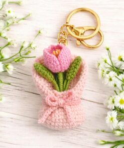 Crochet Tulip Keychain - Handmade Tulip Flower Key Holder, Cute Crochet Floral Bag Charm, Amigurumi Flower Gift, Cute Marine Life Gift - Image 9