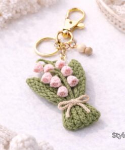 Alternative view of Crochet Lily of the Valley Keychain - Handmade Floral Keychain, Amigurumi Flower Bag Charm, Cottagecore Gift, Cute Marine Life Gift