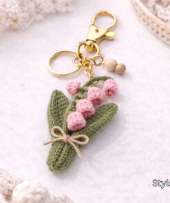 Crochet Lily of the Valley Keychain - Handmade Floral Keychain, Amigurumi Flower Bag Charm, Cottagecore Gift, Cute Marine Life Gift - Image 3