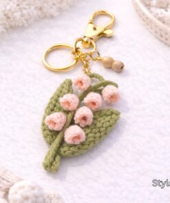 Crochet Lily of the Valley Keychain - Handmade Floral Keychain, Amigurumi Flower Bag Charm, Cottagecore Gift, Cute Marine Life Gift - Image 4