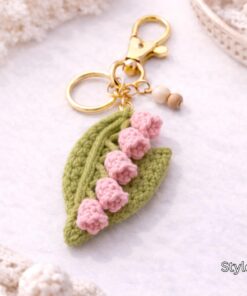 Crochet Lily of the Valley Keychain - Handmade Floral Keychain, Amigurumi Flower Bag Charm, Cottagecore Gift, Cute Marine Life Gift - Image 5