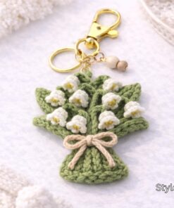 Crochet Lily of the Valley Keychain - Handmade Floral Keychain, Amigurumi Flower Bag Charm, Cottagecore Gift, Cute Marine Life Gift - Image 6