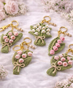 Crochet Lily of the Valley Keychain - Handmade Floral Keychain, Amigurumi Flower Bag Charm, Cottagecore Gift, Cute Marine Life Gift