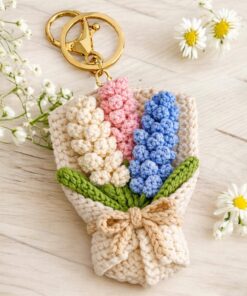 Alternative view of Crochet Lavender Keychain - Handmade Lavender Flower Key Holder, Cute Crochet Flower Bag Charm, Floral Amigurumi Gift, Cute Marine Life Gift