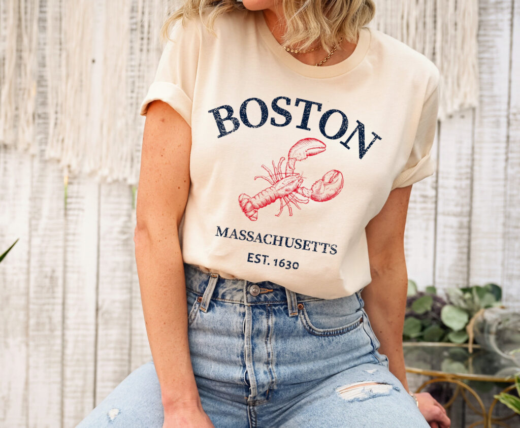 Boston Massachusetts Lobster Tee Shirt Tshirt, New England Souvenir Gifts