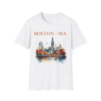 Watercolor Boston Art T-Shirt - Image 3